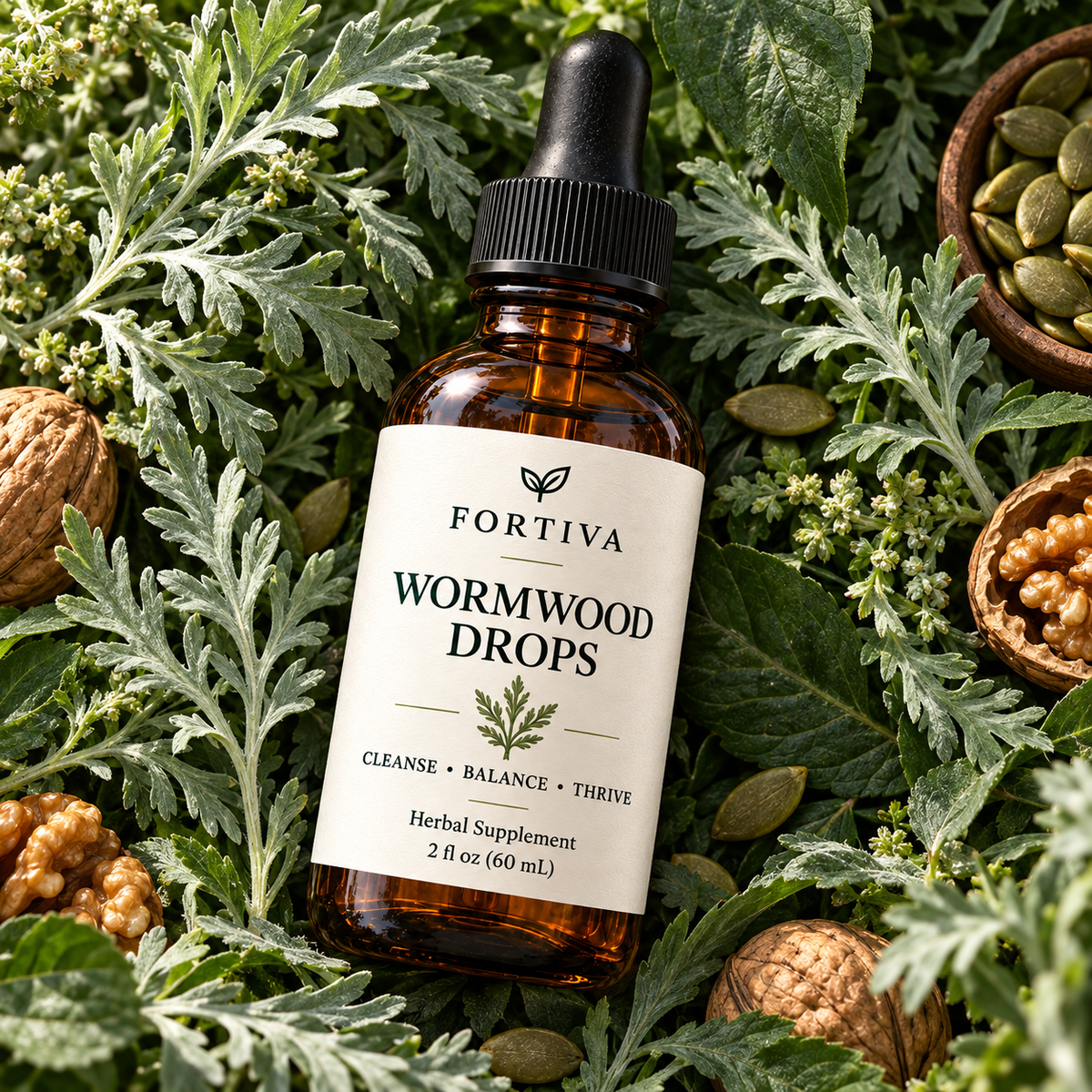Fortiva Wormwood Drops among green botanical leaves