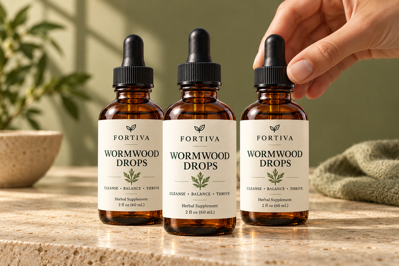 Three Fortiva bottles together, with a hand placing the third bottle into the bundle